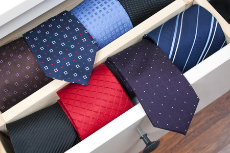 Neckties in wooden boxの写真素材