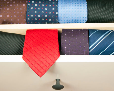 Neckties in wooden boxの写真素材