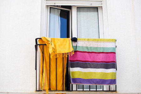 Towels on a balcony in the city. Europe. Spainの写真素材