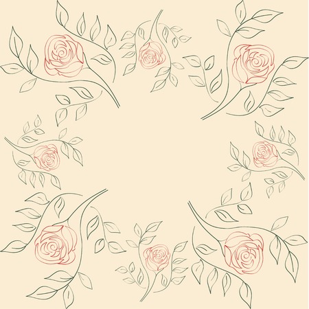 Vector seamless illustration of flowers on a beige background. Floral ornament. Design for fabrics, textiles, paper, wallpaper, Internet. Victorian style. Roses. Vector.のイラスト素材