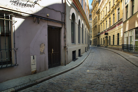 Street without people early in the morning. Europe. Rigaの写真素材