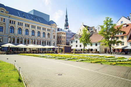 Street without people early in the morning. Europe. Rigaの写真素材