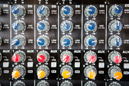 Sound music mixer control  panel. Mixer, sequencer. Background