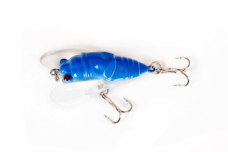 Fishing lure isolated on white. Wobbler in blue color.の写真素材