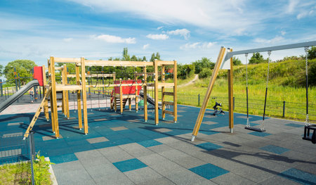 Colorful playground on yard in the park.