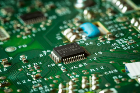 Green circuit board representative of the high tech industry and computer science