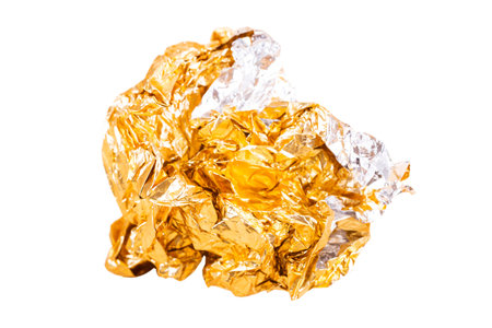 Gold foil ball  isolated on white background.の写真素材