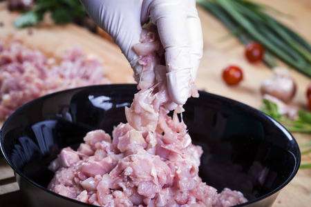 Raw ground beef meat with ingredients for cooking. Fresh minced meat.の写真素材
