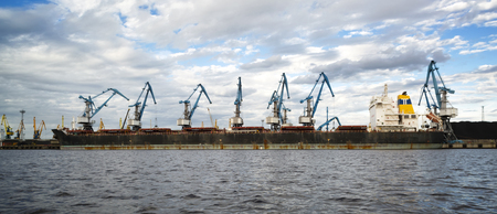 Seaport at evening, panorama. Riga, Latvia, Europeの写真素材