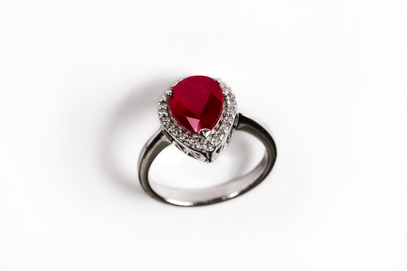 Diamond Ring/Elegance luxury ring with ruby isolated on white backgroundの写真素材