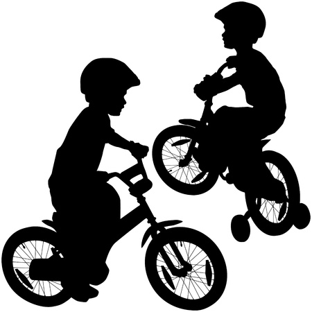 boy and bicycle silhouetteのイラスト素材