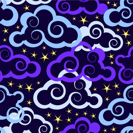 Seamless pattern with clouds and starsのイラスト素材