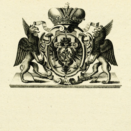 coat of arms whith griffins on old paper backgroundのeditorial素材