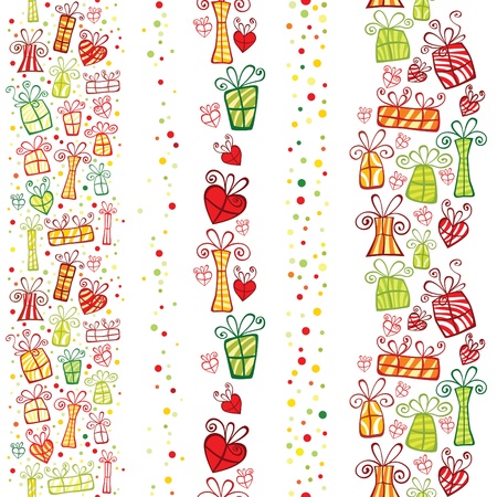 Set of borders with bright gift boxes. Seamless by vertical.のイラスト素材