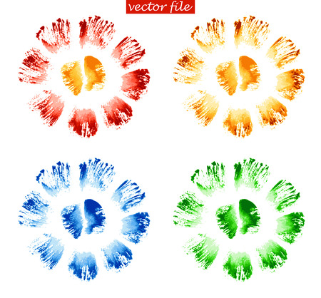 Green, Blue, Yellow and Red Watercolor Vector Sunburst Flowerのイラスト素材
