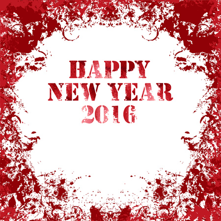 Grungy square Greeting card in red colors. Happy New Year 2016. Ink vector collection.のイラスト素材