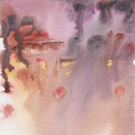 Yellow and purple spots gradient, watercolor abstract hand painted texture. Landscape sky background.の写真素材