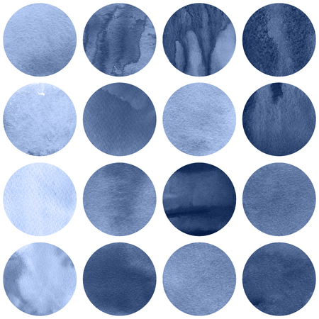 Watercolor circles collection  in lilac colors. Watercolor stains set isolated on white background. Serenity tint palette. Seamless retro geometric pattern.の写真素材