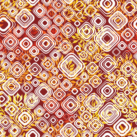 Abstract floral seamless pattern. Watercolor ornamental on retro geometric background. Vintage wallpaper.の写真素材