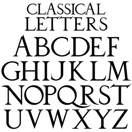 Classical font based on Renaissance sketch. Vintage architectural vector letters.のイラスト素材