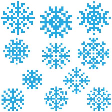 Snowflakes in pixel style . Christmas and New Year greetingsのイラスト素材