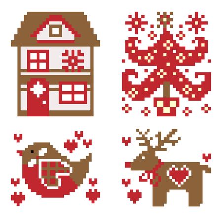 Vector collection of Christmas goods decorations. house, tree, bird, deer.のイラスト素材