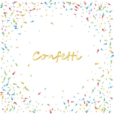 Confetti. Colorful confetti on white background. Festive festive background. Suitable for postcard background, banner, poster, cover design.の写真素材