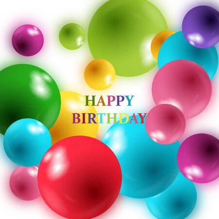 Vector illustration with multicolored bubbles. balls or spheres. Happy Birthdayのイラスト素材