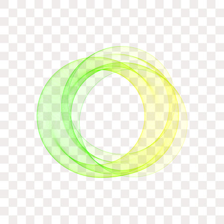 Yellow and blue circle frame. Abstract flow of transparent vector waves in the shape of a circle.のイラスト素材