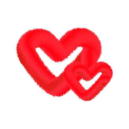 Fur hearts for Valentine's Day. Red fluffy cartoon heartのイラスト素材