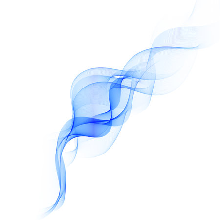 Abstract smooth blue wave vector. Curve flow blue motion illustration. Smoke design. Vector lines.のイラスト素材