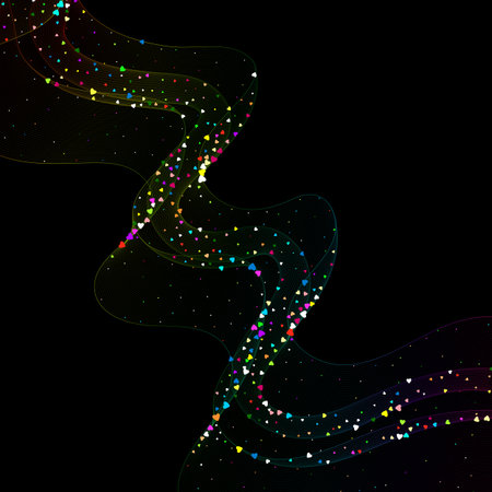 Wave pattern with shimmering particles. Heart. Black background. Design elementのイラスト素材