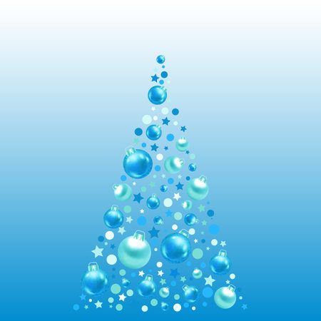 Christmas background. Festive postcard. Christmas tree, balls stars circles tinselのイラスト素材