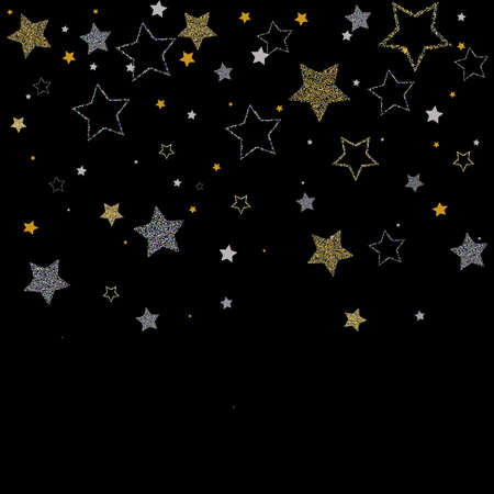 Gold and silver glittering stars. Festive background. Postcardのイラスト素材