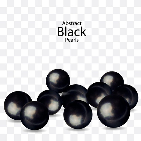 Black glossy balls with shadow. Pearls. Abstract graphic backgroundのイラスト素材