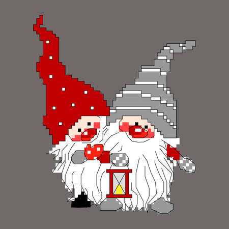 Christmas gnomes. Santa. Christmas pixel background.のイラスト素材