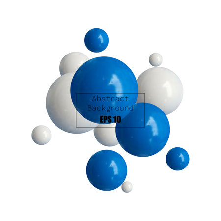 Abstract Flying Spheres Background. sweet candy Colorful Realistic Glossy Balls. Vector illustration. Blue and white ballsのイラスト素材