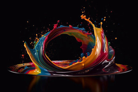 Paint and ink dropping into water, acrylic paint, color explosion, abstract, on dark background.の写真素材