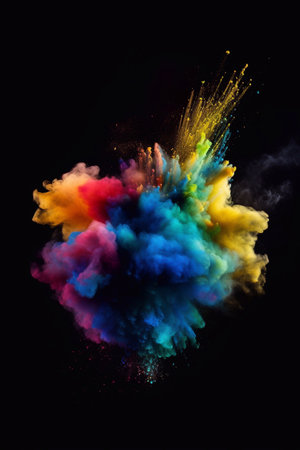 Launched colorful powder on black backgroundの素材