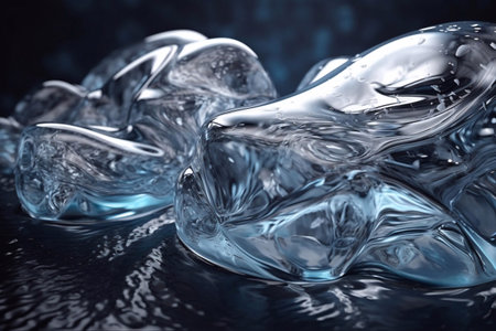 Crystal clear ice block on the surface with reflection. Big piece of ice.の写真素材