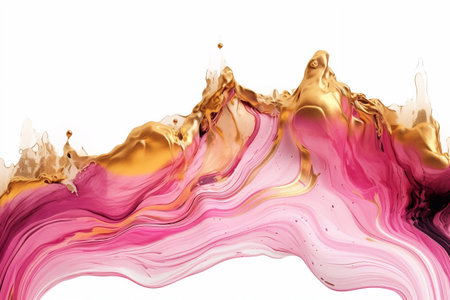 Abstract pink marble liquid texture with gold splashes, rose luxury background