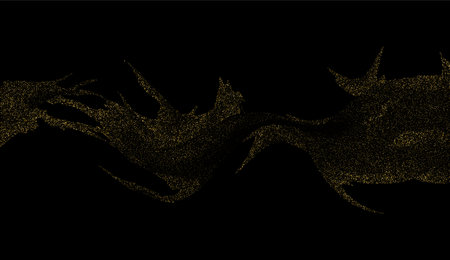 Gold glitter powder splash vector background. Golden scattered dust. Magic mist glows. Stylish trendy black background.のイラスト素材