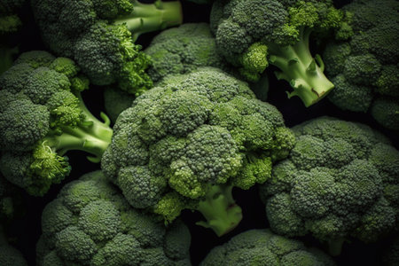 Macro photo of green fresh vegetable broccoli. Fresh green broccoli on a black stone table.Broccoli vegetable is full of vitamin.Vegetables for diet and healthy eating.Organic food.の素材