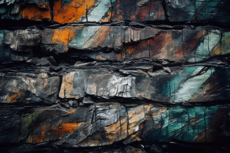Textured background of rough uneven colored stone wall surface with cracks.の素材