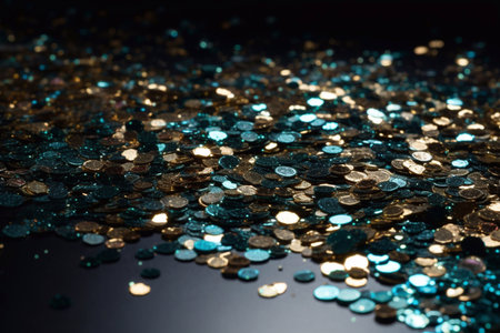 Easter basket with painted eggs and spring flowers on a black backgroundの素材