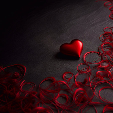 Valentines day background. Red heart on black background. Copy space.の素材