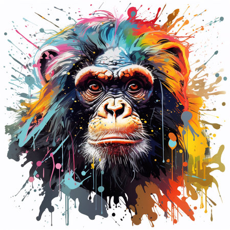 Monkey head with colorful splashes. Grunge vector illustrationの素材