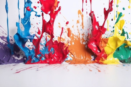 Colored splashes of paint on a white background. Abstract background.の素材