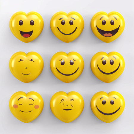 Set of yellow smiley emoticons on white background.の素材