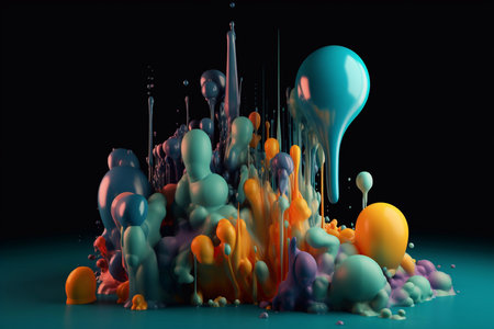 Multi-colored paint splashes float in the air.の素材